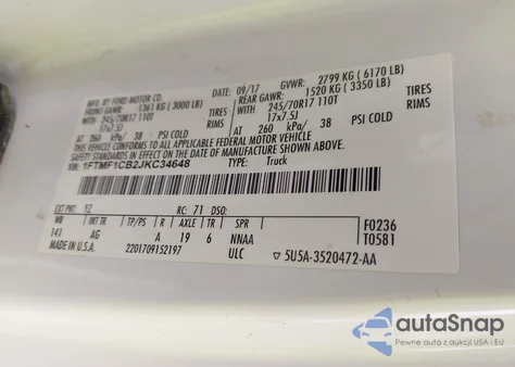 2018 Ford F-150 Xl из США, поврежденный, VIN 1FTMF1CB2JKC34648